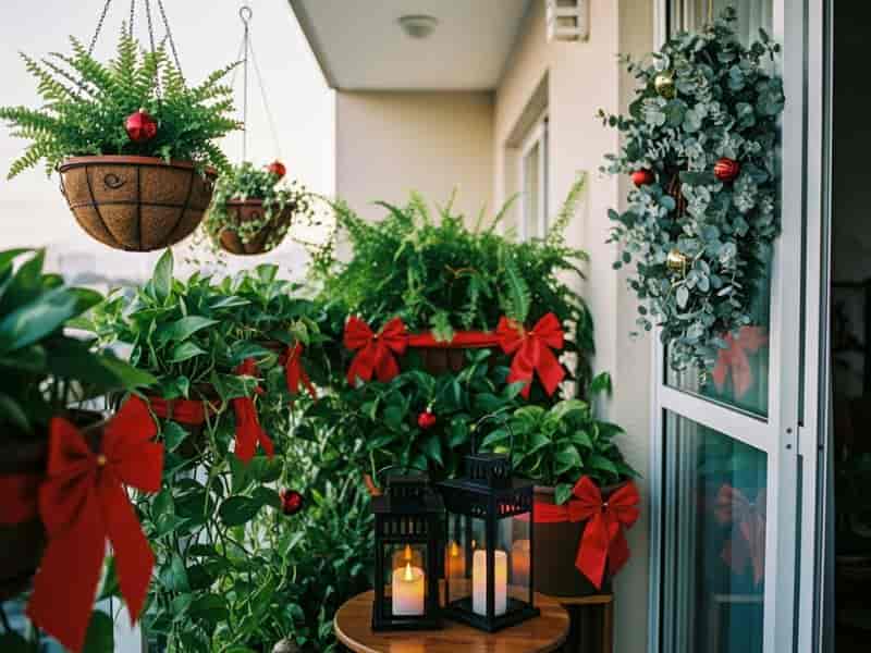Decoração de natal para sacada com plantas: combine natureza e magia