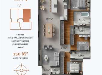 APARTAMENTO 03 QUARTOS - 143,39m² - AMBER TOWER