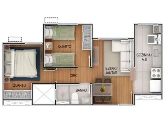 Apartamento para venda possui 43 metros quadrados com 2 quartos