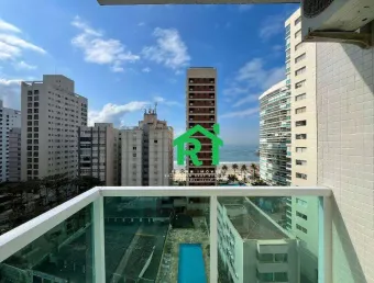 Apartamento á beira mar, 2 quartos, 1 vaga, jardim astúrias, guarujá/sp