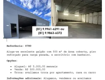 Barracão / Galpão / Depósito para alugar na Rua José Gonçalves de Santana, Porta Florada, Gravatá