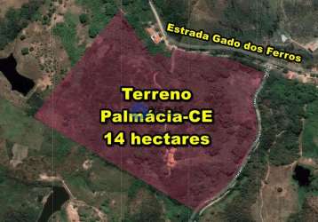Veras vende terreno 14 hectares em palmácia-ce