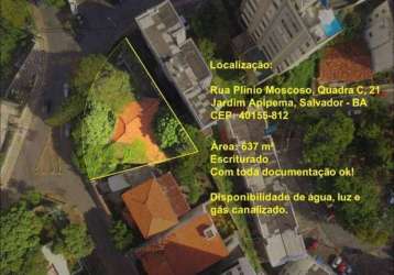 Lote/terreno para venda possui 637 metros quadrados em jardim apipema - salvador - ba