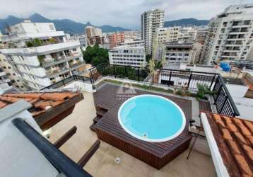 Apartamento duplex, 3 quartos, 2 suítes, 1 banheiro social, 1 lavabo, dce, 3 vagas, piscina, 600m metrô uruguai - tijuca/rj.
