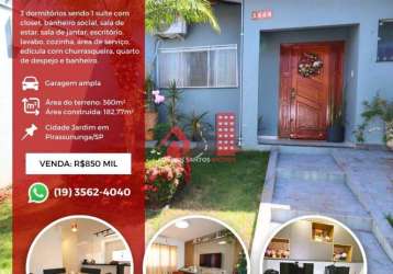 Casa com 3 quartos à venda na cidade jardim, pirassununga  por r$ 850.000