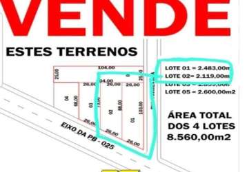 2 terreno à venda, 4.600,00 m² por r$ 180.000 - pb-025 - lucena/pb