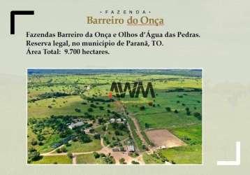 Fazenda à venda, 97000000 m² por r$ 110.000.000,00 - zona rural - paranã/to