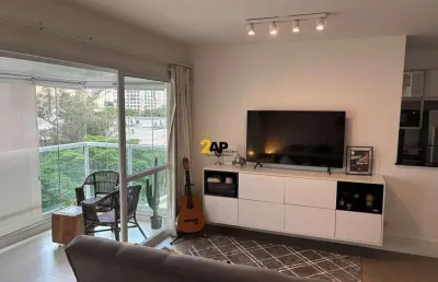Apartamento mobiliado para locação no brooklin, 1 quarto, 1 suíte, 1 banheiro, 1 vaga de garagem, 50m² de área.