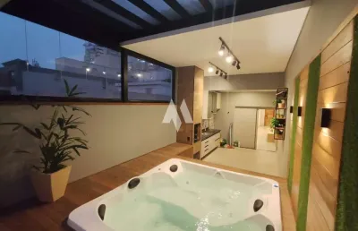 Cobertura à venda de 3 dorms com 3 vagas garagem, spa privativo na quadra da praia - pompéia - santos