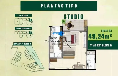 Studios de 49,24m2 e 57,59m2  1 vaga  venda e locação com opção de compra!