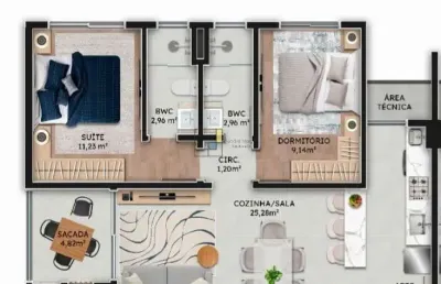 Apartamento cobertura 2 dormitórios sendo 1 suíte, no centro em navegantes sc.