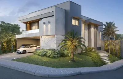 Sobrado de esquina  em condomínio fechado  com 05 suites, armários planejados, ar condicionado, closet e 01 hidro.