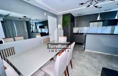 Apartamento mobiliado, 02 dormitórios, 1 vaga, sacada com churrasqueira, vista oficinas, colônia do