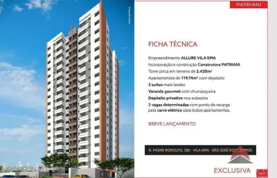 Apartamento com 3 dormitórios à venda, 119 m² por r$ 1.500.000,00 - vila ema - são josé dos campos/sp