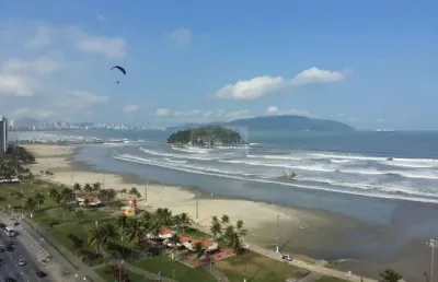 Estúdio quarto/sala, cozinha e banheiro com frente para o mar, praia de itararé, são vicente