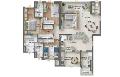 Apartamento à venda em campinas, chácara da barra, com 3 suítes, com 127 m², mistral norte sul