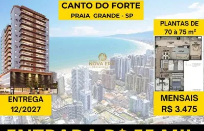 Canto do forte entrada r$ 55 mil - 2 dormts, varanda gourmet, lazer na cobertura