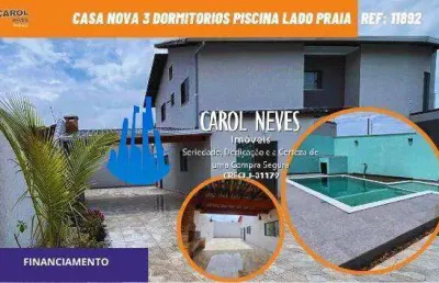Casa terrea nova 3 dormitorios piscina lado praia financiamento itanhaem