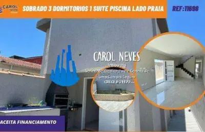 Sobrado 3 dormitorios 1 suite piscina lado praia financiamento itanhaem