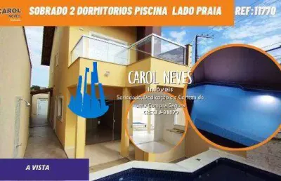 Sobrado 2 dormitorios piscina churrasqueira lado praia a vista itanhaem