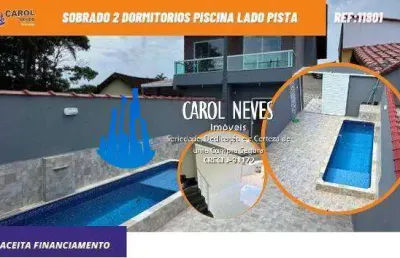 Sobrado 2 dormitorios piscina lado pista financiamento bancario mongagua