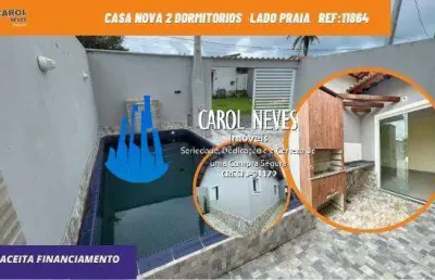 Casa 2 dormitorios piscina financiamento bancario lado praia itanhaem