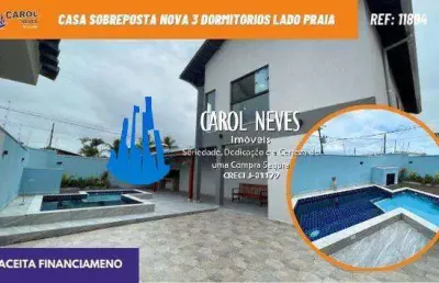 Casa sobreposta nova 3 dormitorios lado praia financiamento itanhaem