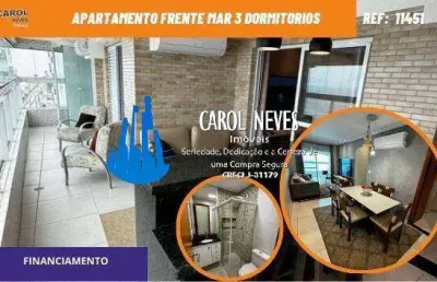 Apartamento frente mar 3 dormitorios 1 suite piscina financiamento mongagua