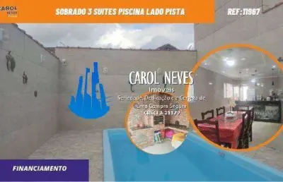 Sobrado 3 suites piscina lado pista financiamento bancario mongagua