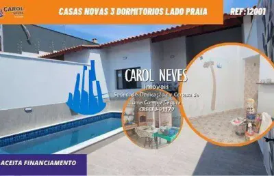 Casas novas 3 dormitorios piscina lado praia financiamento itanhaem