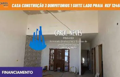 Casa construcao 3 dormitorios 1 suite lado praia financiamento itanhaem
