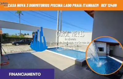 Casa 3 dormitorios piscina lado praia financiamento bancario itanhaem