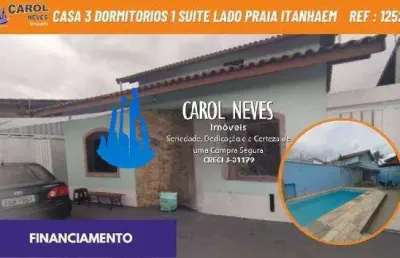 Casa 3 dormitorios 1 suite piscina lado praia financiamento itanhaem