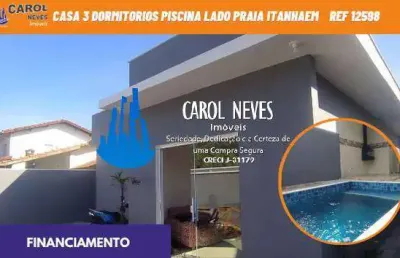 Casa 3 dormitorios piscina lado praia financiamento itanhaem