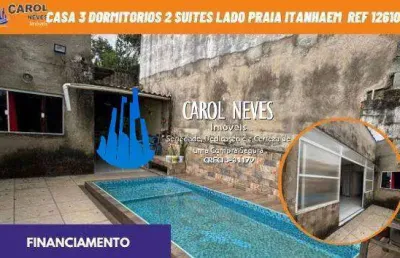 Casa 3 dormitorios 2 suites piscina lado praia a vista itanhaem