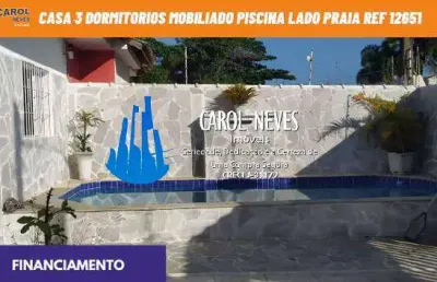 Casa 3 dormitorios mobiliado piscina lado praia financiamento itanhaem
