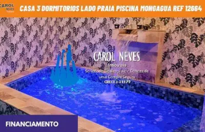 Casa 3 dormitorios lado praia piscina financiamento mongagua