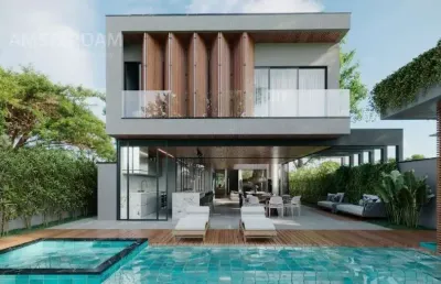 Luxuosa casa em condomínio à venda em bertioga-sp, bairro módulo 5: 5 quartos, 5 suítes, 3 salas, 6 banheiros, 4 vagas, 588m².