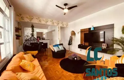 Apartamento semimobiliado na praia do gonzaga em santos - vista frontal pro mar .