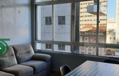 Aluga apartamento mobiliado em santos/sp – 1 dormitório, frente vista para à praia do gonzaga , garagem