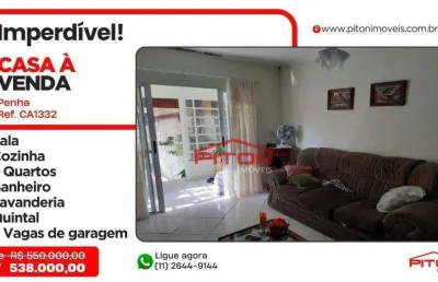 Casa com 2 quartos à venda na Rua São Quintino, 128, Penha, São Paulo