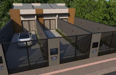 Geminado planta baixa com 55 m², contendo 2 quartos e espaço para 2 veículos.
