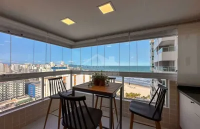 Apartamento mobiliado e vista mar, 2 dormitórios, sacada, só na imobiliária em praia grande.