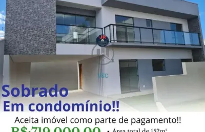 Sobrado em condomínio não geminado a venda em pinhais, pode colocar portão privativo, aceita permuta