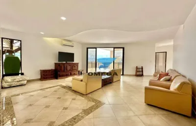Vista mar - cobertura com 4 quartos - condomínio com lazer - 2 vagas - praia das pitangueiras, guarujá.