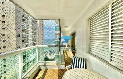 Apartamento à venda, praia das pitangueiras, guarujá, calçadão, vista mar,  4 quartos (1 suíte), sala para 3 ambientes, varanda.