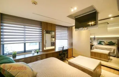 Apartamento à venda com 1 quarto e suíte na cidade mãe do céu, são paulo-sp: 2 salas, 1 banheiro, 1 vaga de garagem, 29m².
