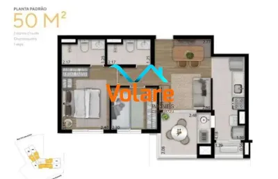 Venda de apartamento na vila osasco, 2 quartos, 1 suíte, 2 salas, 2 banheiros, 1 vaga de garagem, 50m² - osasco-sp