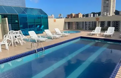 Flat no centro de são vicente, 1 quarto, piscina, 1 vaga, 32 m2