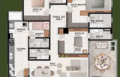 Ibeda - apartamento no capim macio essence residencial, 3 suites + dependencia